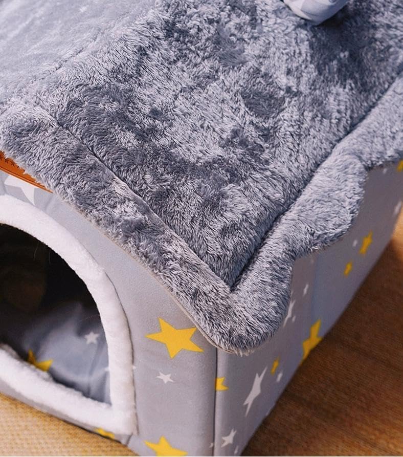 Scnbom Dog House Indoor Puppy Cave Cat Nest Kennel Pet Bed Portable Memory Sponge Foldable Houses with Cushion (Grey, XL:Size fits 18kg/40lbs (Pets))