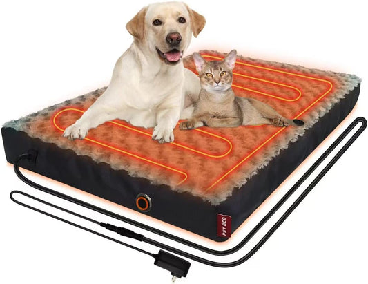 Heated Dog Bed with12V～24V Safe Voltage, Electric Heating Arthritis Orthopedic Dog Bed with Thickened Memory Foam, Heated Pet Bed with Waterproof Cover for Medium Dogs, Large Dogs (Medium)