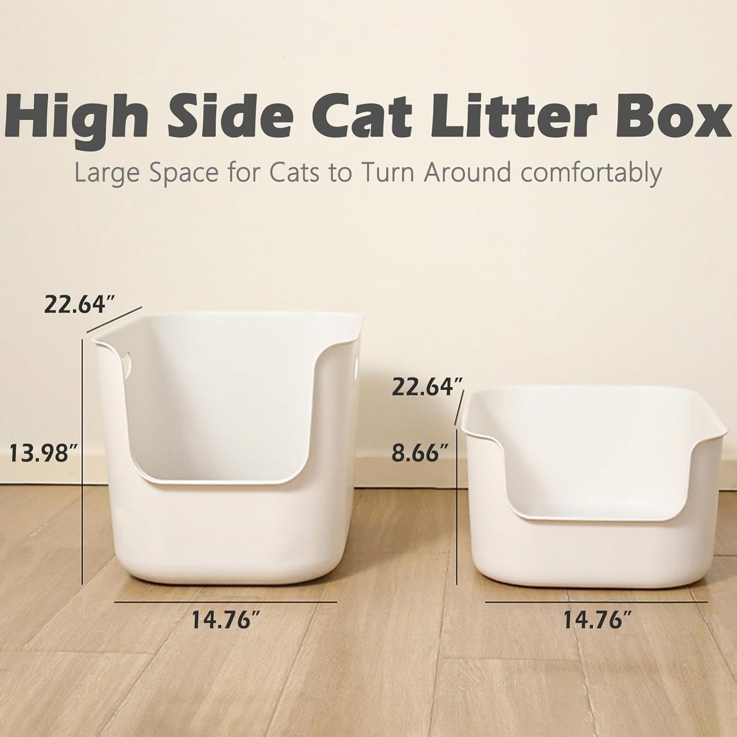 SpaceTime Extra Large Litter Box with High Sides,22.64"×14.76"×8.66" XL Multi Cat Litter Pan for Kitty,Cat Boxes for Indoor Cats,Jumbo Litter Boxes for Big Cats,Anti-Splashing,Easy to Clean