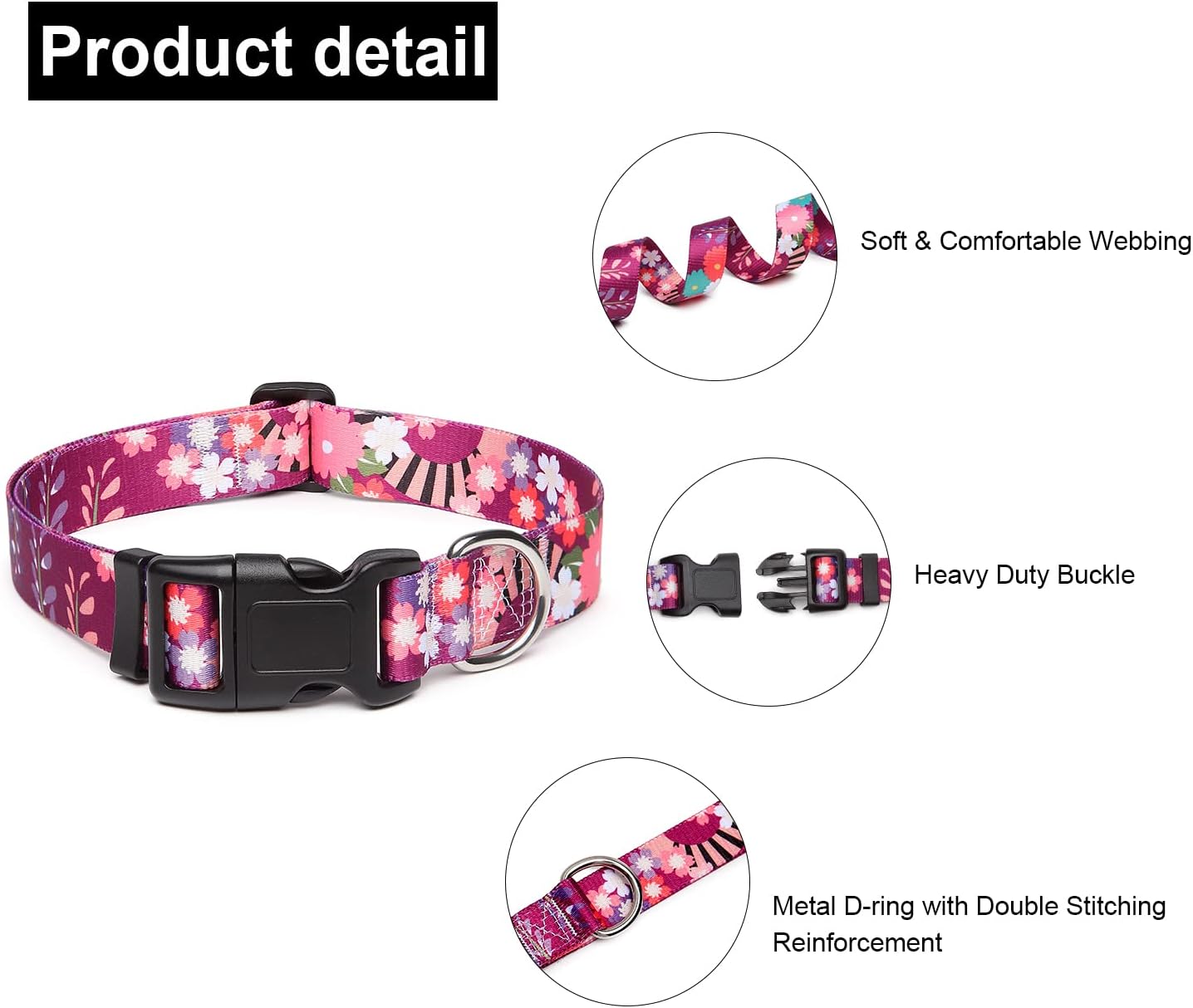 Mercano Adjustable Dog Collar - Special Design Patterns, Soft Nylon Comfortable Durable Pet Collar for Small Medium Large Dogs (S, Colorful Flower)