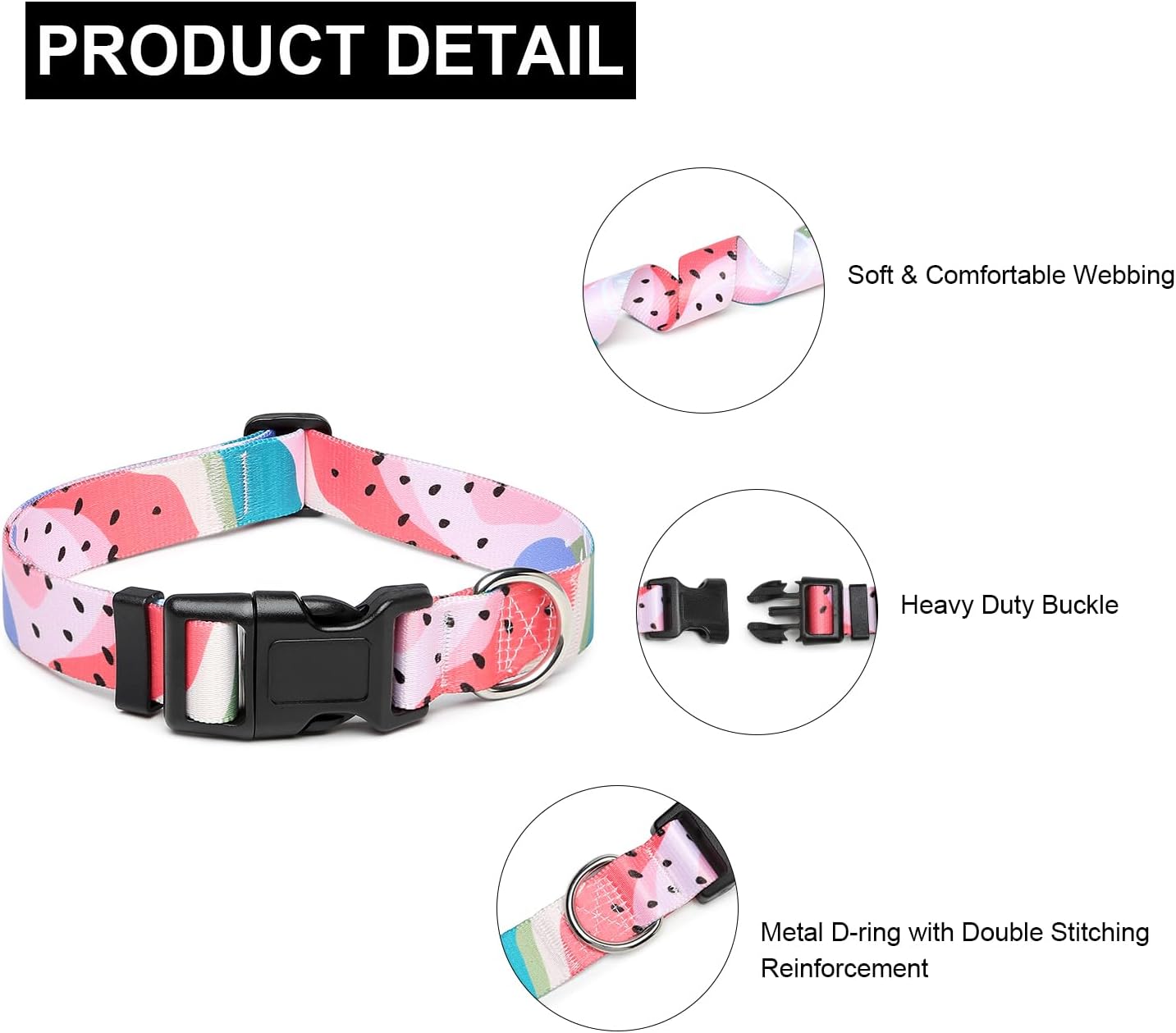 Mercano Adjustable Dog Collar - Special Design Patterns, Soft Nylon Comfortable Durable Pet Collar for Small Medium Large Dogs (S, Watermelon)