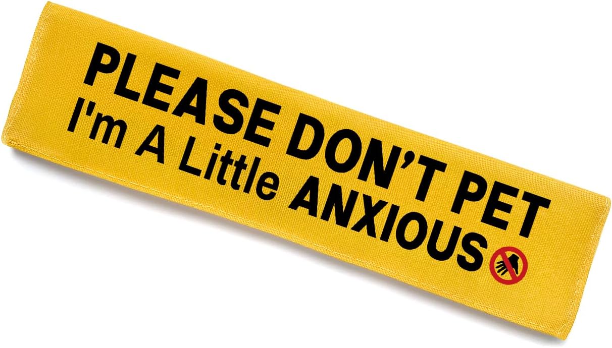 Please Don't Pet I'm A Little Anxious Dog Leash Sleeve, Funny Yellow Dog Leash Wrap Alert Hanging ID Patch Tag, Do Not Pet Velcro Patch Pet Leash Sleeve Pet Birthday Gifts for Dog Owners