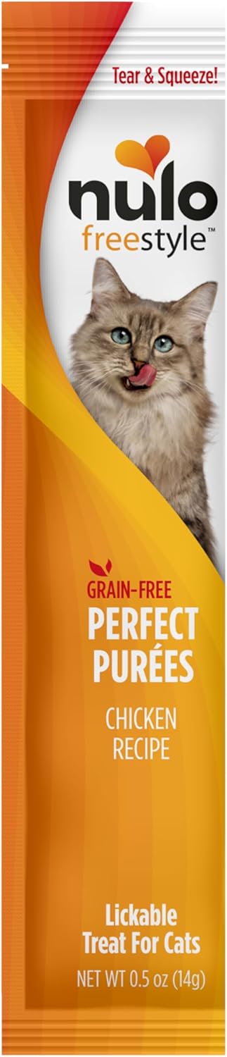 Nulo Freestyle Grain-Free Perfect Purees Premium Wet Cat Treats, Squeezable Meal Topper for Felines, High Moisture Content to Support Cat Hydration, 48 x 0.5 Oz, Chicken