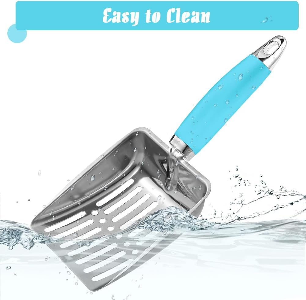 Cat Litter Scoop - Stainless Steel Metal Cat Litter Scoop-Sturdy Mesh Scooper - Mesh Shovel-Easy to Clean - Suitable for Cat Litter Box -Blue