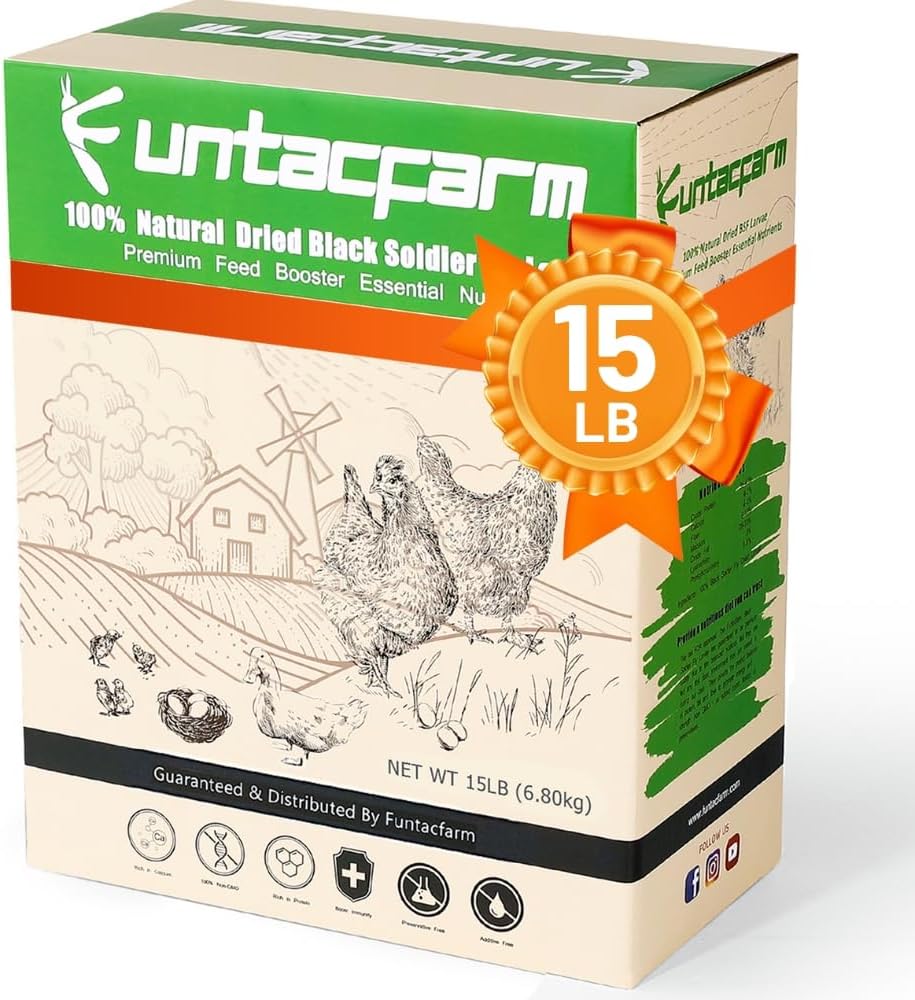 15LB Dried Black Soldier Fly Larvae for Chickens, High Protein Chicken Feed Superior to Meal Worms for Wild Birds & Chicken Treats for Laying Hens