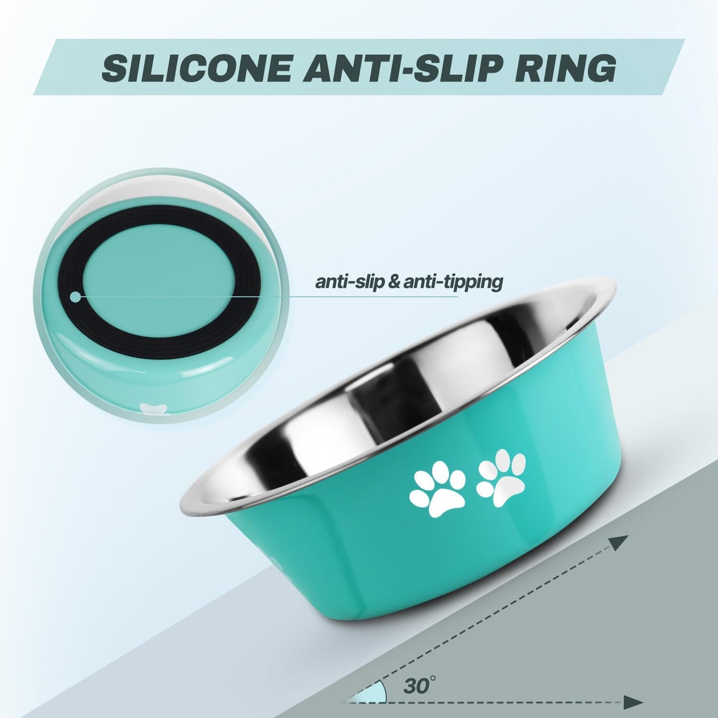 Stainless Steel Dog Bowls, Nonslip Rubber Bottom No Spill Proof Skid Metal Insulated Dog Bowls for Large Medium Small Breed Dogs (Green, 6.6 Cups/53 OZ)