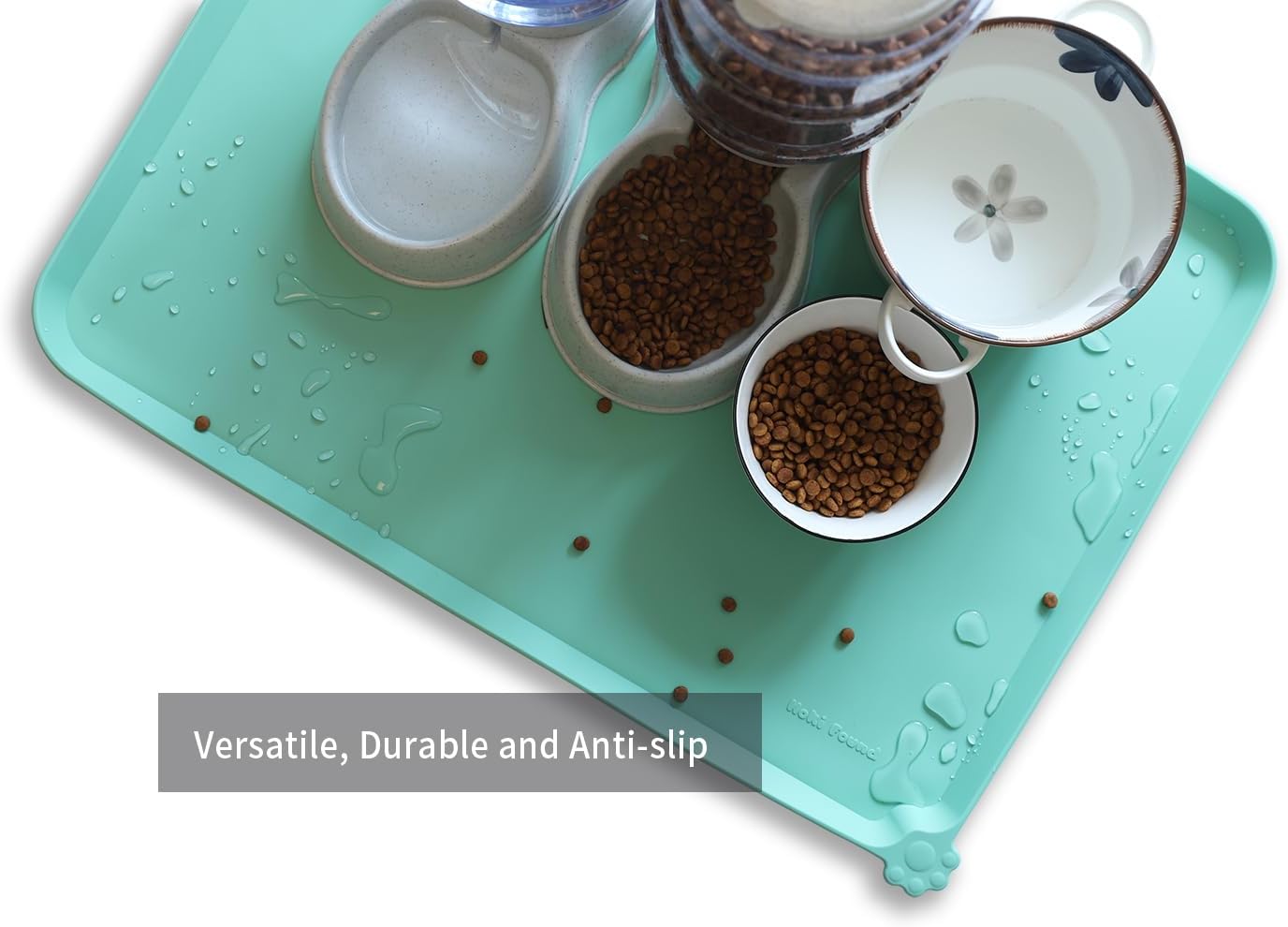 Hoki Found X-Large Silicone Non Slip Pet Food Mats - Silicone Pet Proof Bowls - Waterproof & Easy to Clean - For Dogs & Cats - Cool Mint