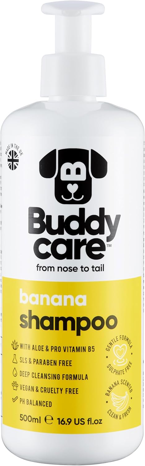 Banana Dog Shampoo by Buddycare | Deep Cleansing Shampoo for Dogs | Banana Scented | with Aloe Vera and Pro Vitamin B5 (16.9oz)