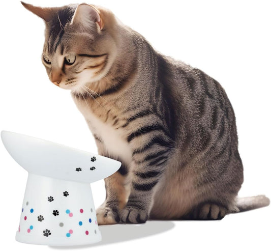 Necoichi Extra Wide Raised Cat Food Bowl, Elevated, Prevent Neck & Whisker Fatigue, Dishwasher and Microwave Safe, No.1 Seller in Japan! (Colorful Dots Limited Edition, Extra Wide Tilted)