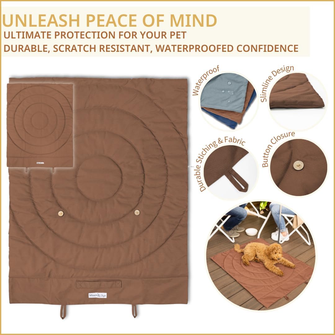 Portable Dog Mat - Waterproof & Foldable Pet Bed - Ideal for Indoor, Outdoor, Cafes, Travel, Camping, Grooming & Training - 39x30 - Includes Carry Bag - Durable, Washable & Lightweight - Brown