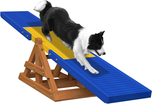 95" Wooden Dog Seesaw, Dogs Agility Course Backyard Set for Training and Exercise - Outdoor Big Dog Agility Equipment Practice See Saw