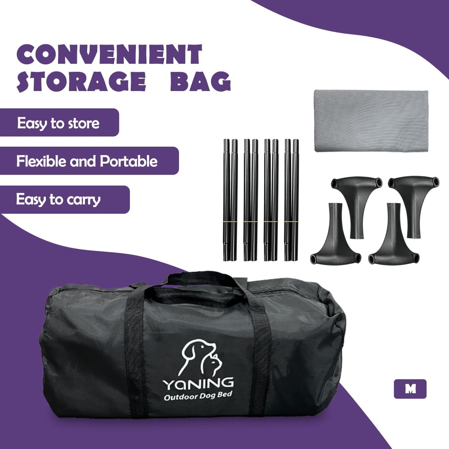 Outdoor Elevated Dog Bed With Portable Bag, Easy to Assemble for Medium Small Dogs, Raised Cot With Pet-Friendly Feet, Breathable Mesh for Camping or Travel, Dark Grey