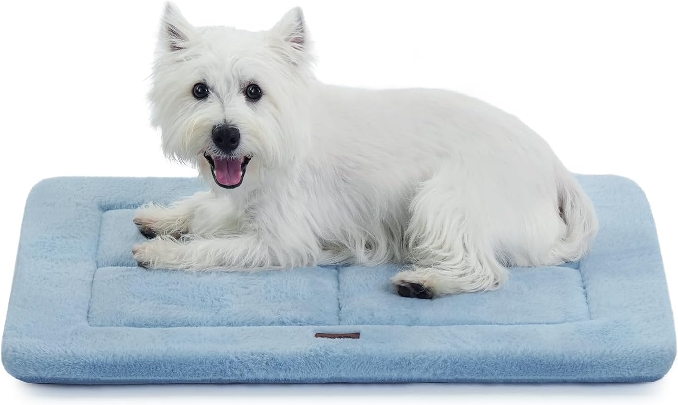 Made4Pets Dog Crate Pad Bed for Small Dogs, Washable & Reversible, Anti-Slip Kennel Mat for Cozy Sleeping, Soft Fluffy Dog Bed for Indoor & Outdoor Use, 24"x18", Blue
