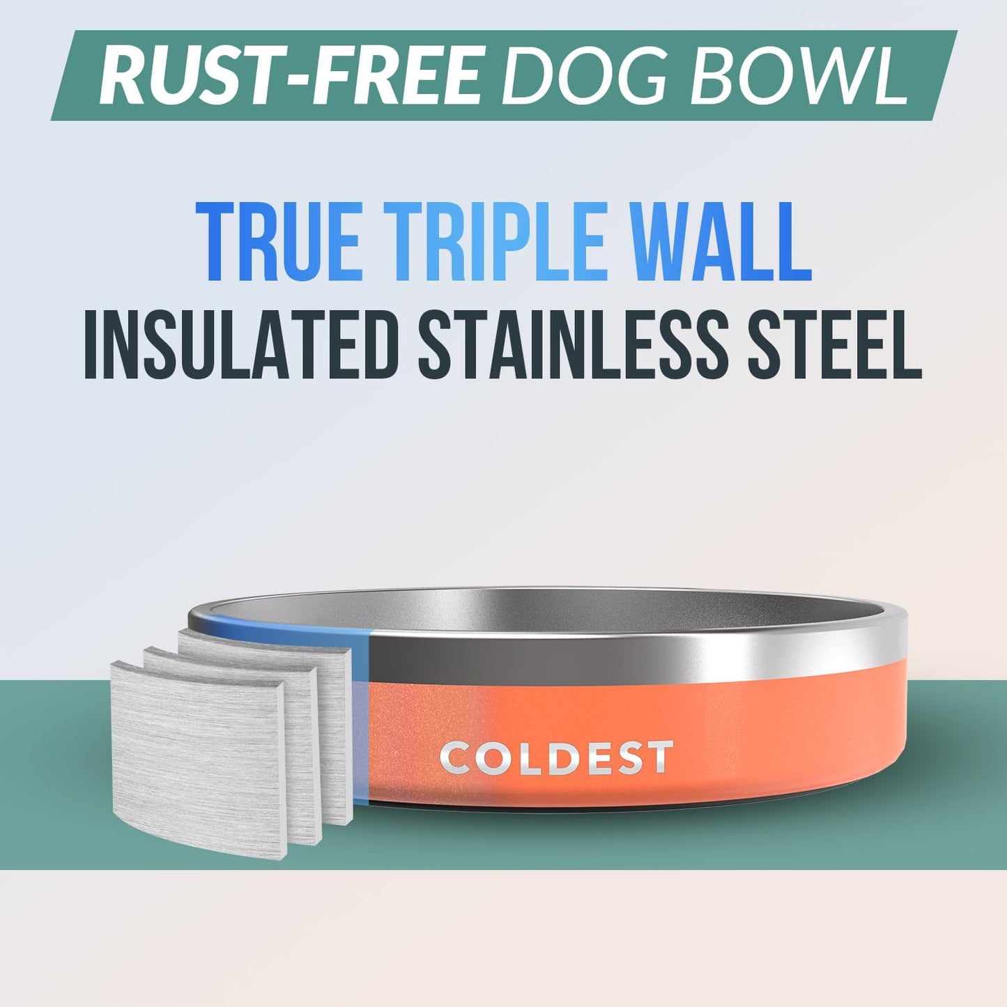 Coldest Dog Bowl - Anti Rust Metal, Non Slip, 3 Layers Insulated Stainless Steel Dog Bowls - Spill Proof & Heavy Duty - Water Bowl for Dogs, Cats & Pets, Dish Washer Safe (21 oz, Mars Red Glitter)