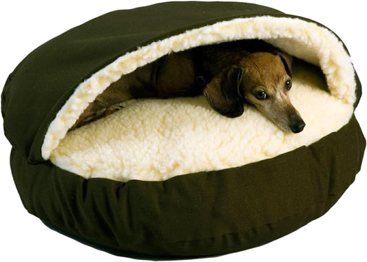 Snoozer Cozy Cave Dog Bed - Indoor Dog Bed with Cover Cave, Covered Calming Burrow for Medium & Large Sized Pets with Blanket Attached, Enclosed, Washable - XL, Olive