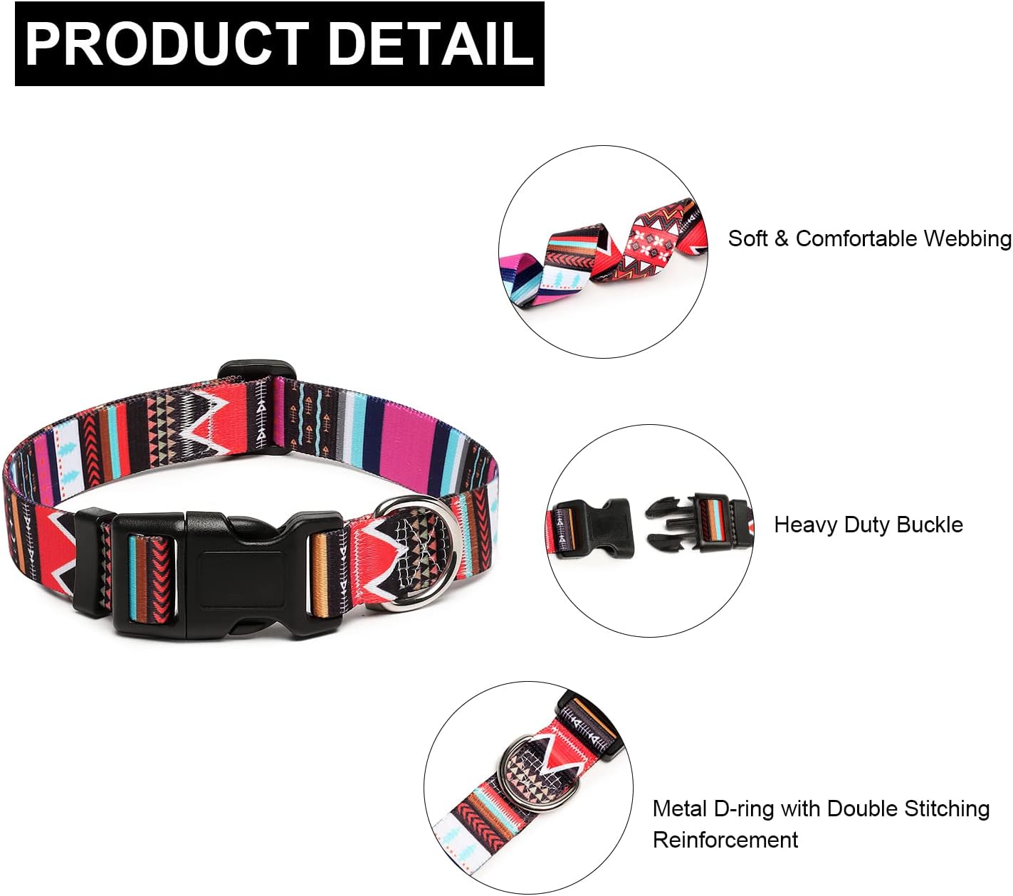 Mercano Adjustable Dog Collar - Special Design Patterns, Soft Nylon Comfortable Durable Pet Collar for Small Medium Large Dogs (L, Tribal Pink)