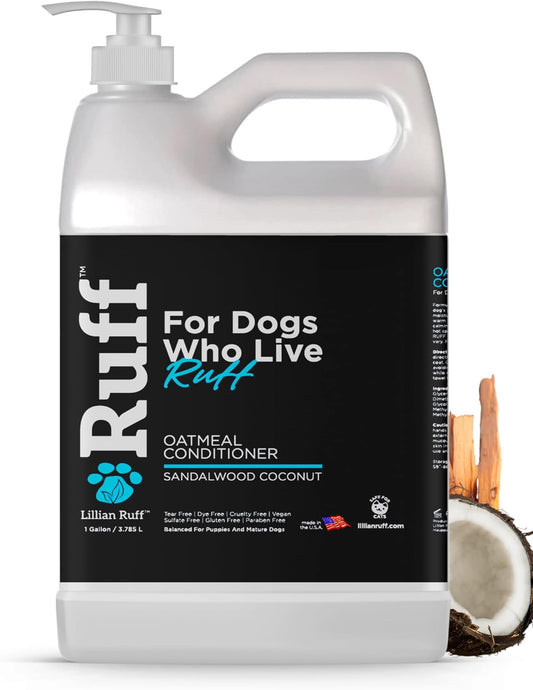 Ruff by Lillian Ruff Sandalwood Coconut Oatmeal Conditioner for Dogs – Moisturize & Soothe Dry Itchy Skin, Promote Healthy Coat, Tear-Free, Sulfate-Free, Paraben-Free, Made in USA (Gallon with Pump)