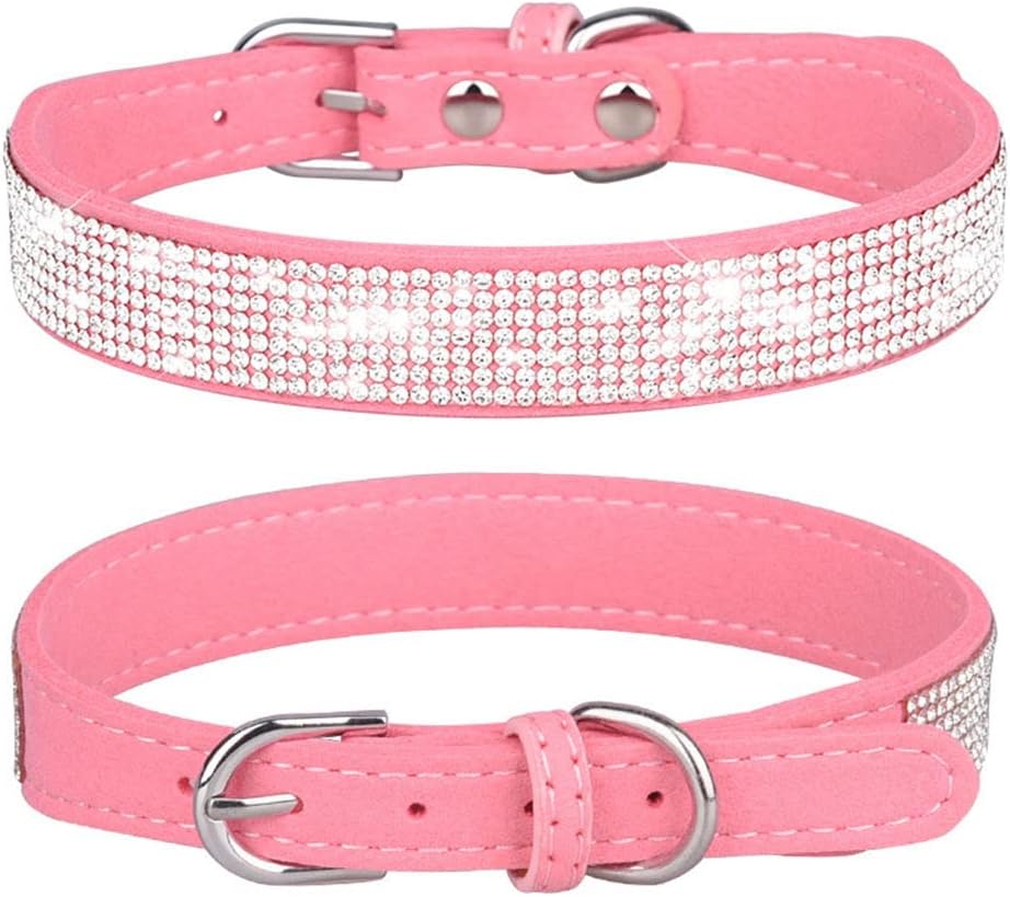 XL Bling Rhinestone Diamond Fancy Crystal Glitter Pretty Jewel Extra Large Dog Collars for Small Medium Breed Pet Female Dogs, Pink X-Large