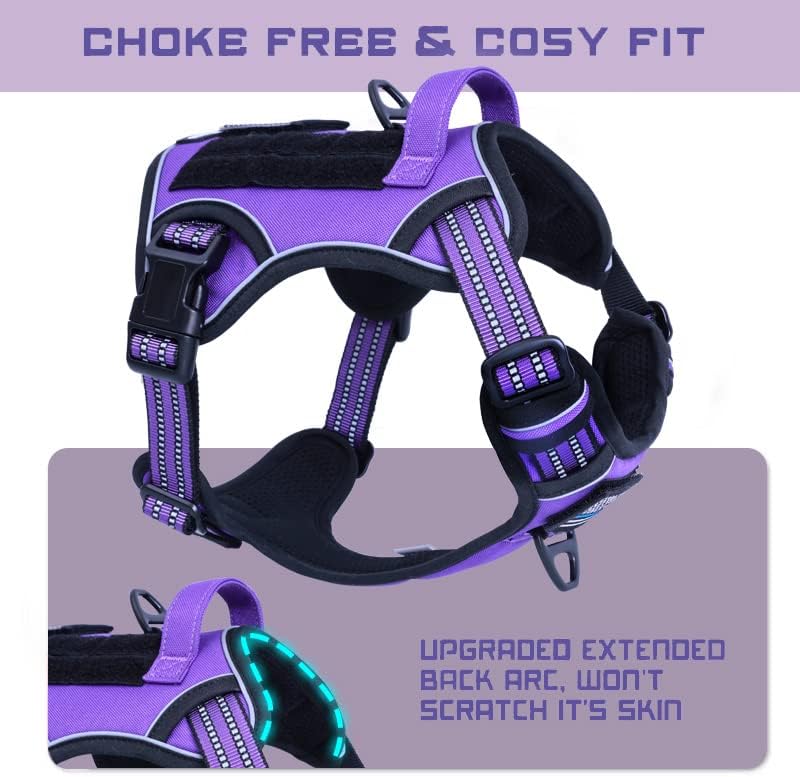 BUMBIN Tactical Dog Harness for Small Dogs No Pull, Famous TIK Tok No Pull Puppy Harness, Fit Smart Reflective Pet Walking Harness for Training, Adjustable Dog Vest Harness with Handle Purple S