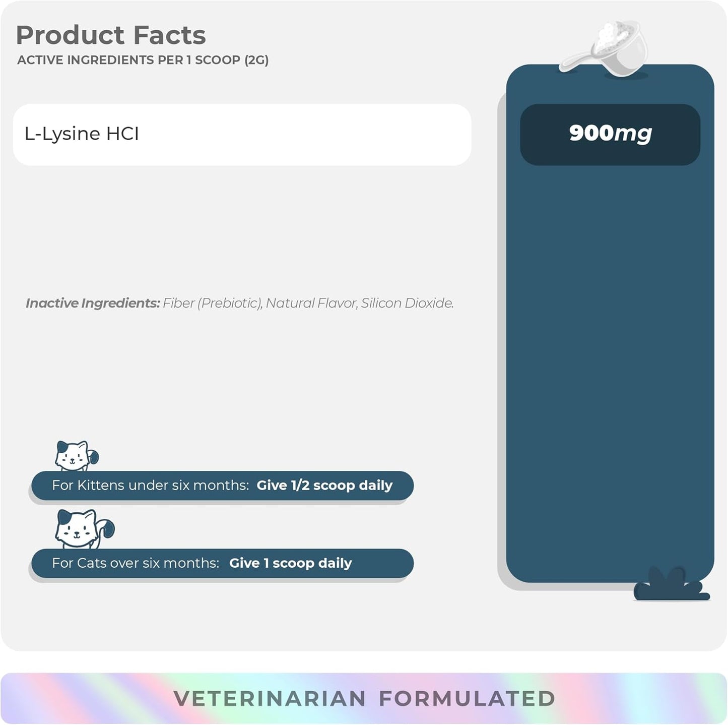 L-Lysine Supplement for Cats 900mg/scoop - Cat Supplement for Sneezing and Runny Nose, Cold, Immune Support, Eye Function, and Respiratory Health – Lysine Powder