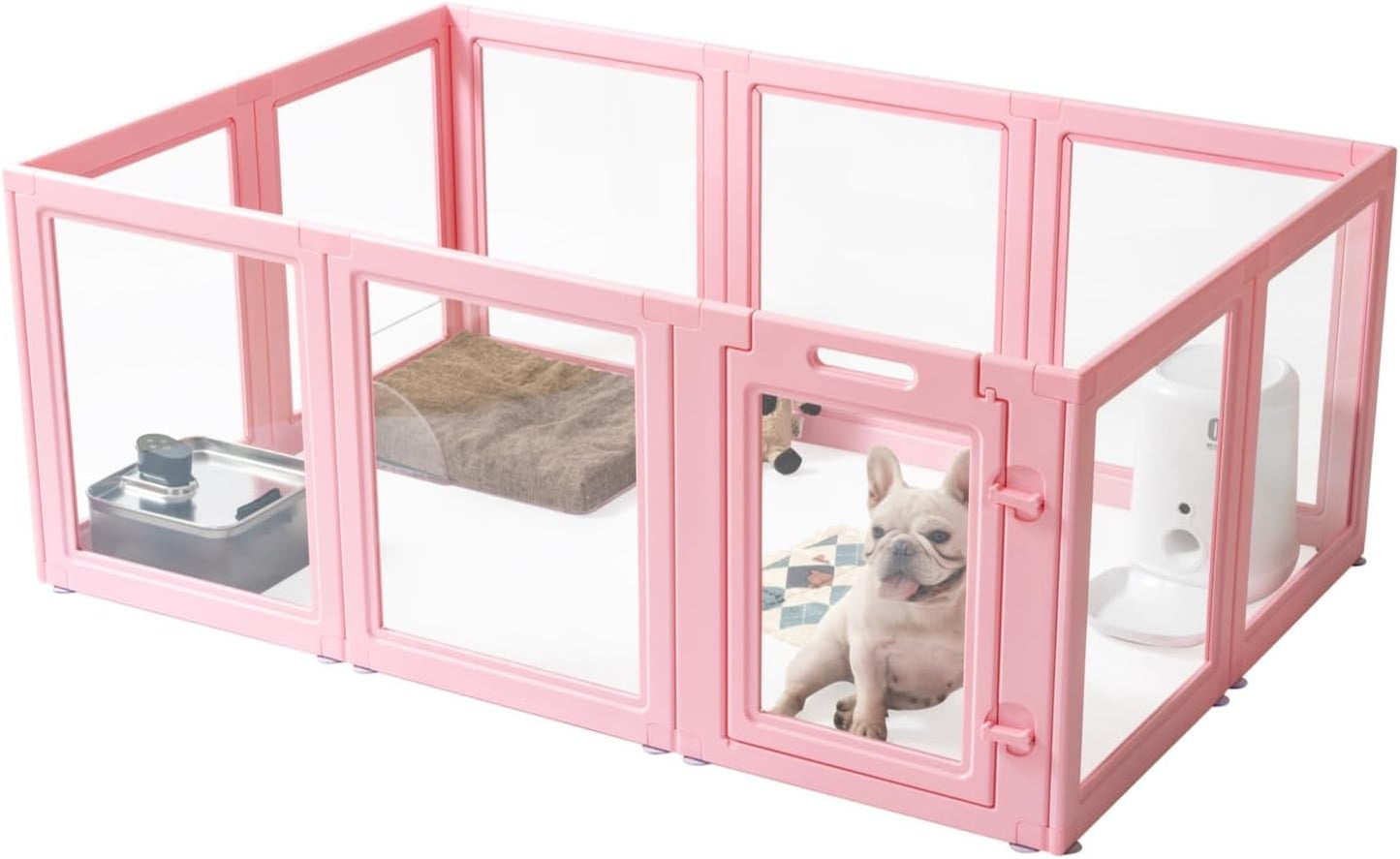 DIY Clear Acrylic Dog Playpen House,Quick Easy Assembly and Disassembly,Strong Floor Suction,Indoor and Outdoor Use,Easy Cleansing Puppy Fence (Sakura Pink, 23.6" H, 10PCS)