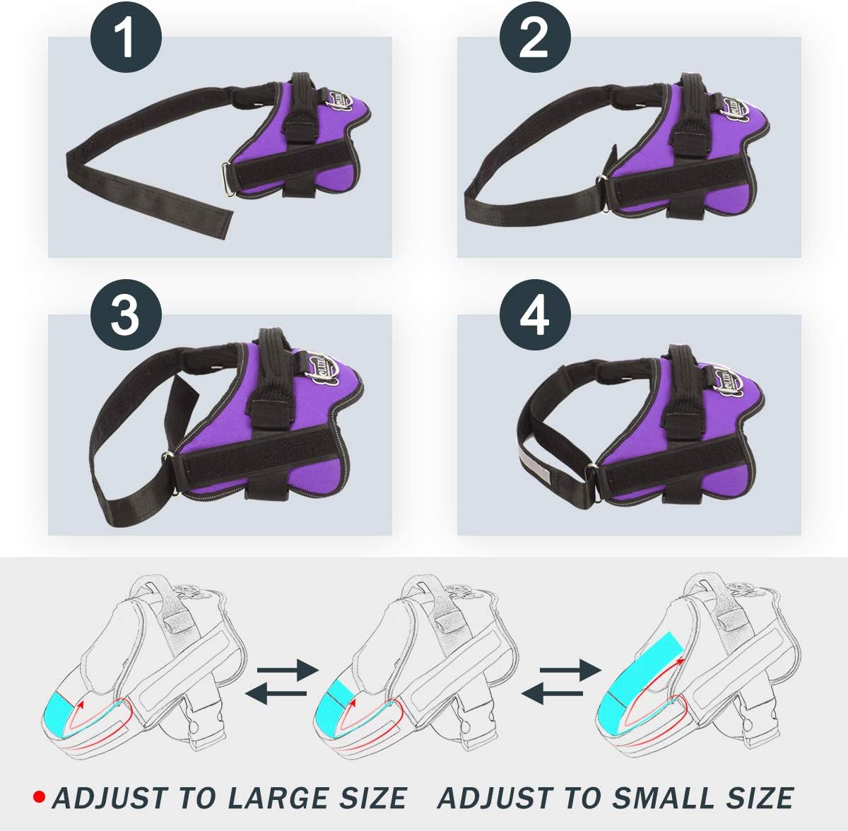 Bolux Dog Harness, No-Pull Reflective Dog Vest, Breathable Adjustable Pet Harness with Handle for Outdoor Walking - No More Pulling, Tugging or Choking (Purple, XS)