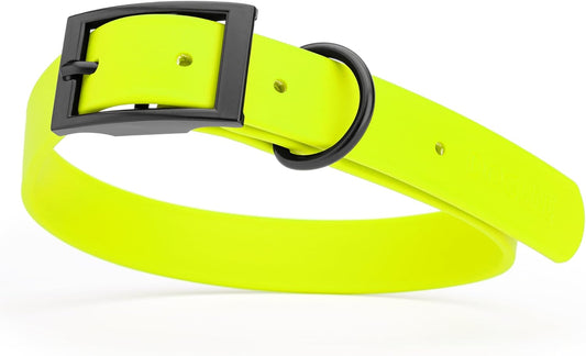 Dogline Biothane Waterproof Dog Collar Strong Coated Nylon Webbing with Black Hardware Odor- Proof for Easy Care Easy to Clean High Performance Fits Small Medium or Large Dogs, Safety Yellow