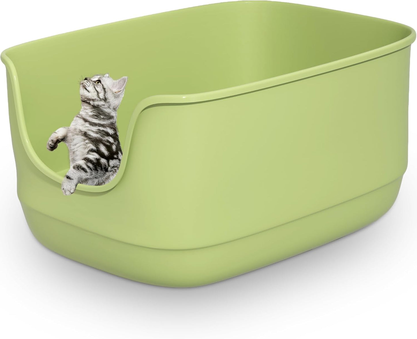 Gefryco Large Cat Litter Box with High Sided 24.6"x18.3"x12.2" - Jumbo Extra Large Open Anti - Splashing High Wall for Multiple Cats (Green)