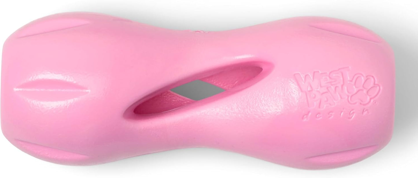 WEST PAW Zogoflex Qwizl Dog Puzzle Treat Toy – Interactive Chewing for Dogs – Dispenses Pet Treats – Brightly-Colored Dog Enrichment Toy for Aggressive Chewers, Fetch, Catch, Small 5.5", Bubblegum