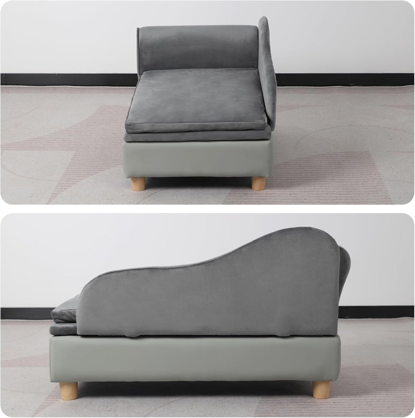 Pet Bed Sofa, Puppy Bed with Storage, Small Dog Couch with Removable & Washable Cushion, Comfy Pet Couch Bed for Cats & Puppy (Gray)