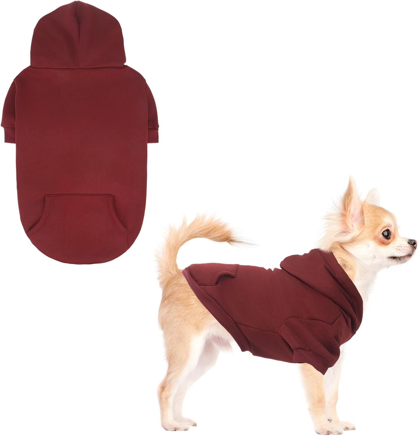 KOOLTAIL Basic Dog Hoodie - Soft and Warm Dog Hoodie Sweater with Leash Hole and Pocket, Dog Winter Coat, Cold Weather Clothes Sweatshirt for Small Medium Large Dogs Puppy Cat Boys Girls Deep Red XS