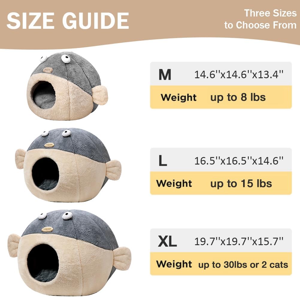 Cat Beds for Indoor Cats - Cute Animal-Shaped Cat Cave Bed for Larger Cat&2 Cats,Super Soft Calming Cat Tent for Kitten&Puppy,Small Dog,Warm Plush&Machine Washable&Removable Cotton Pad (Gray XL)