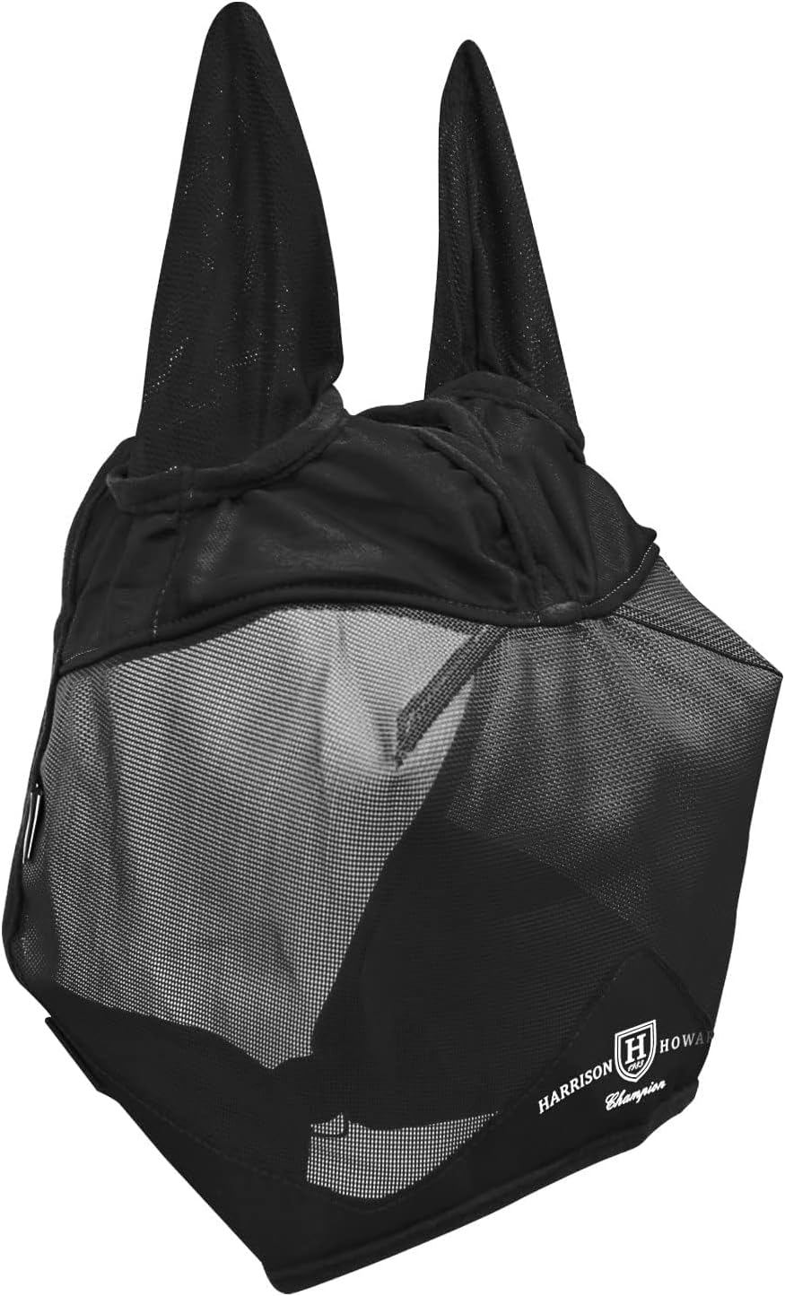 Harrison Howard UV-proof Multi-Function Fabrics Thick Fleece Padding Horse Fly Mask Half Face with Ears Black Yearling Small