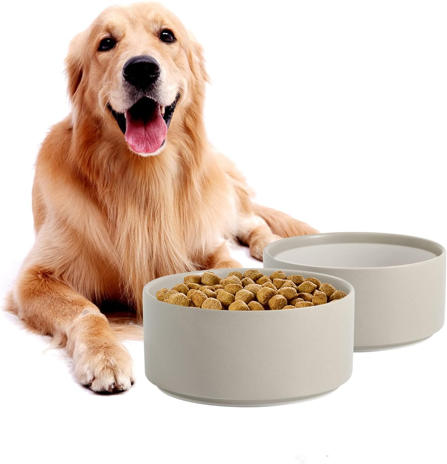 Non-Slip 8.2inch Ceramic Dog Food and Water Bowl for Large Breed Dogs, Pet Bowl for Replacement (Single Bowl, Grey)