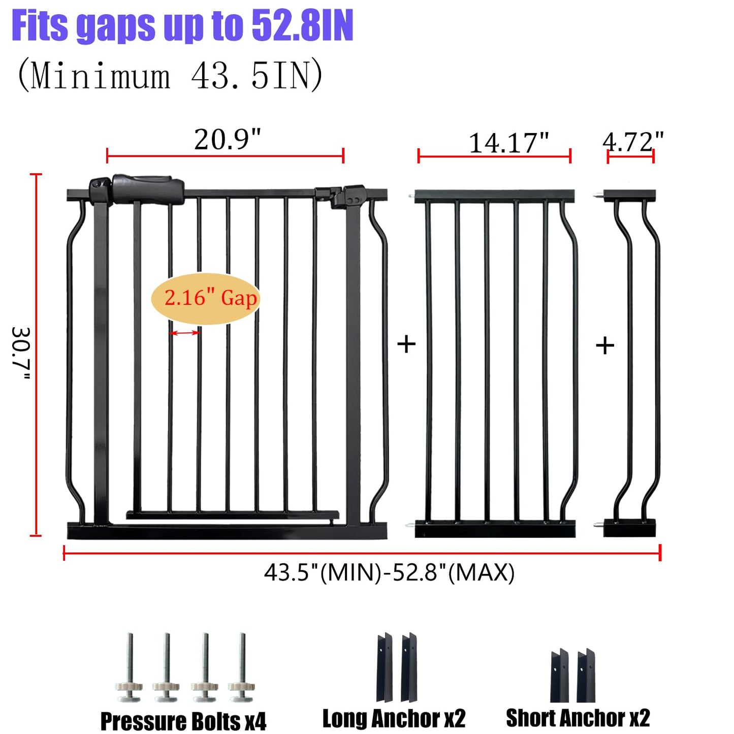 Baby Gates Extra Wide 48-53 Inch Large Baby Gate for Stairs Tension Pet Dog Gates Indoor for Doorways No Drilling Pressure Mounted Pet Gates for Kids