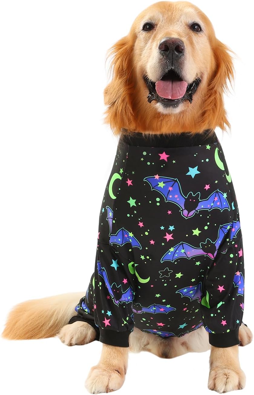 HDE Dog Pajamas One Piece Jumpsuit Lightweight Dog PJs Shirt for M-3XL Dogs Starry Bats - 3XL