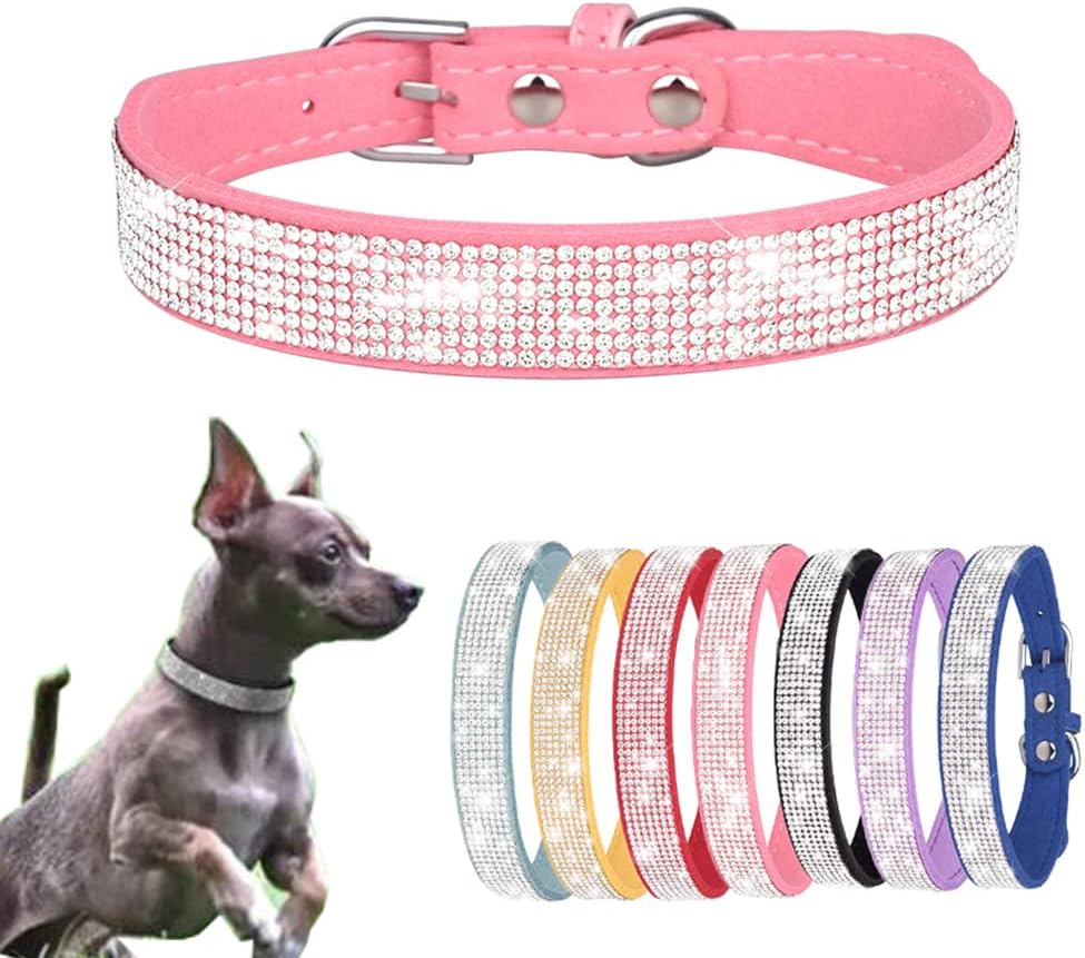 Xs Dog Collar Girl, Extra Small Dog Collar with Rhinestones, Pretty Diamond Fancy Crystal Glitter Jewel Bling Puppy Collars for Small Medium Large Breed Pet Female Dogs Cats Kitten, Pink XSmall