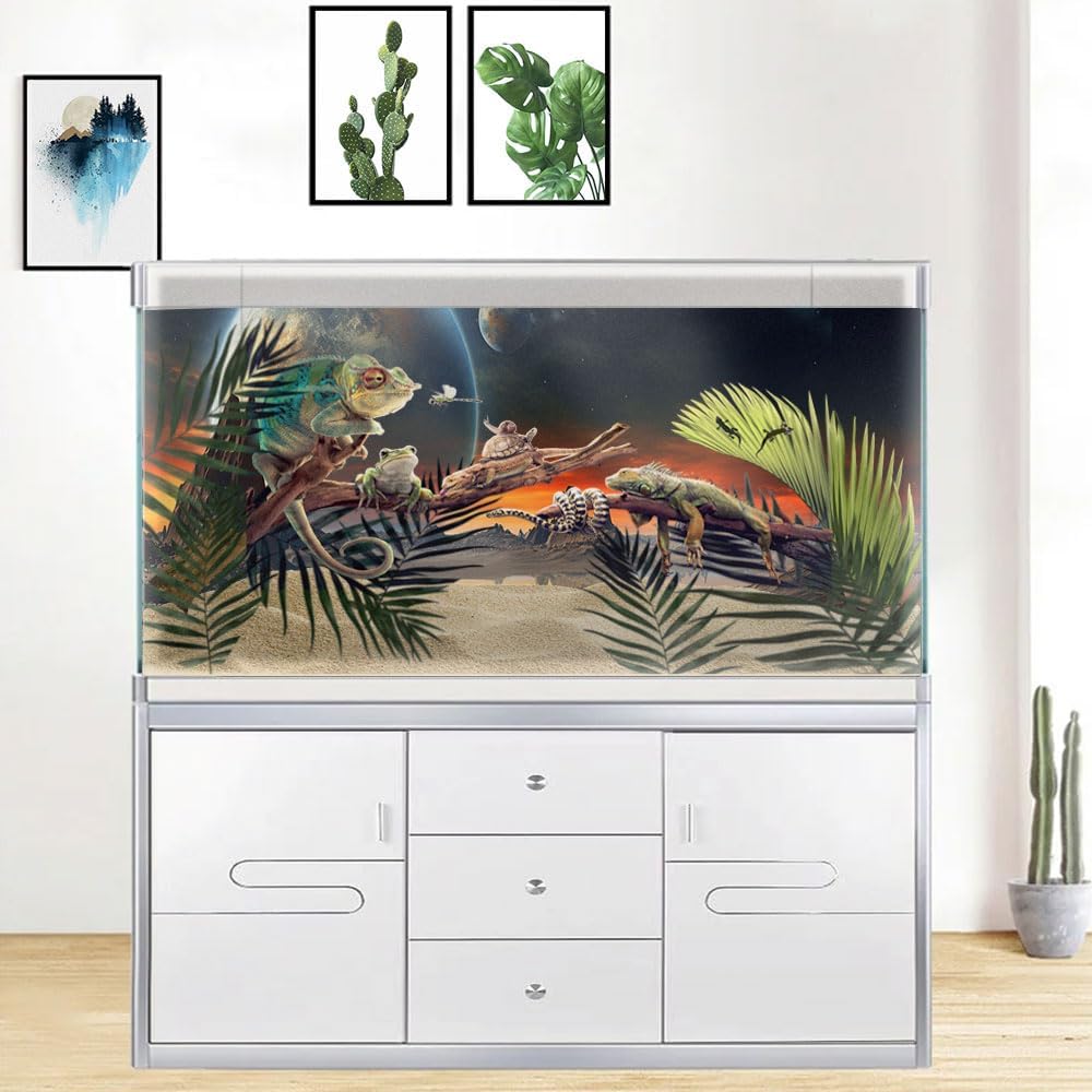 72X24IN Cosmic Aquarium Background, Cool Parallel Space Themed Fish Tank Background, Tropical Desert Terrarium Background with 8 EVA Double-Sided Tape