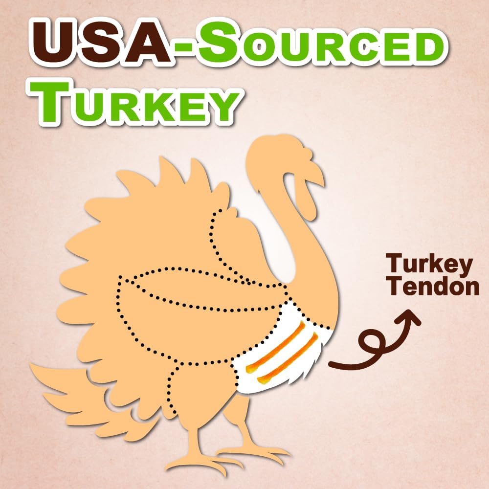 Afreschi Natural Turkey Tendon Bone (S) 8 oz, USA-Sourced Turkey Tendon, All Natural Puppy Chew, Hypoallergenic, Rawhide Alternative, for Small Breeds