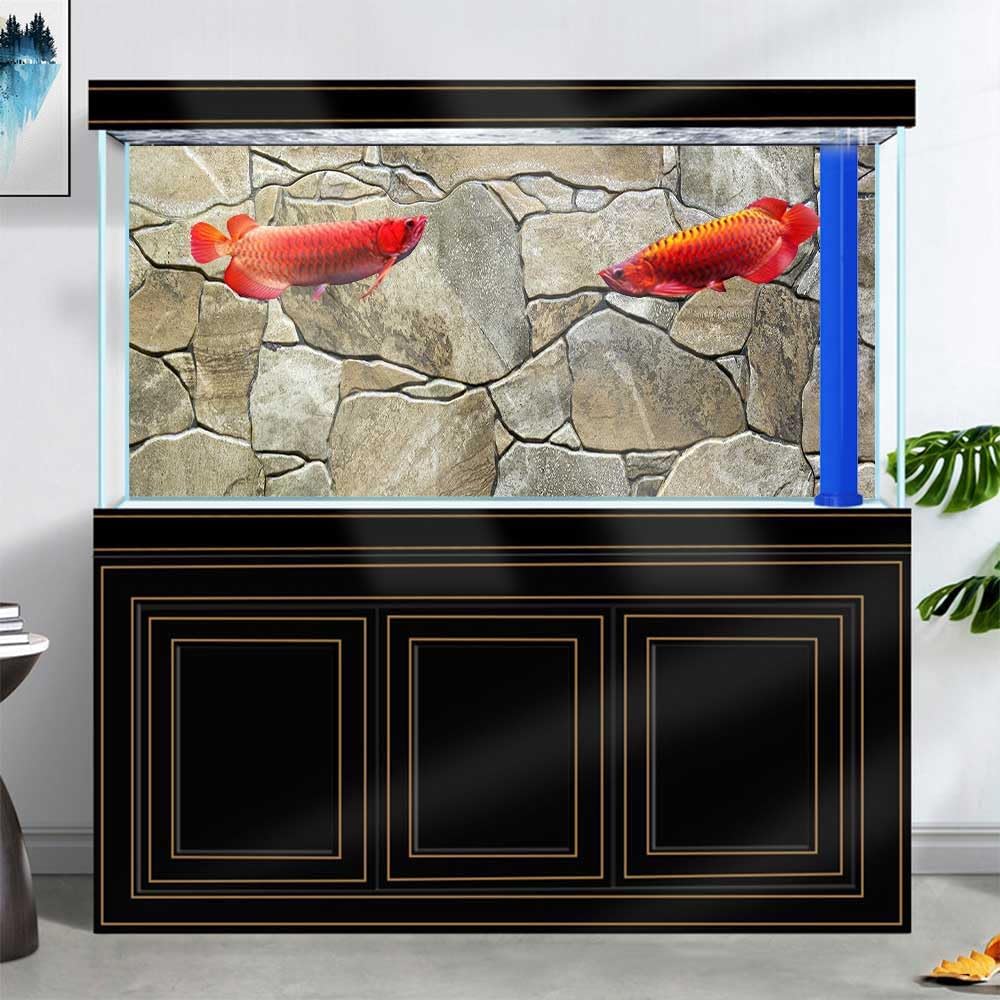 48X24IN Marble Aquarium Background, Art Marble Aquarium Background, Natural Marble Glass Terrarium Background with 8 EVA Double-Sided Tape