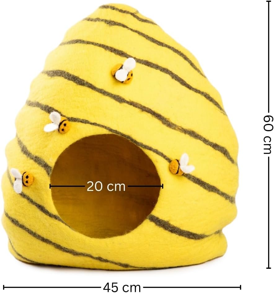 Luxurious Eco-Friendly Merino Wool Cat Cave Bed Beehive - Foldable Hideaway Pod for Indoor Cats - Premium Felt Kitten Beds - Covered Cat House for Ultimate Cozy Comfort by Woolygon