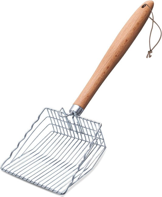 Cat Litter Scoop, Kitty Metal Scooper with Hook and Long Hole, Stainless Steel Kitten Poop Lifter for Litter Box, Non Stick, Durable and Heavy Duty Sifter for Easy Clean