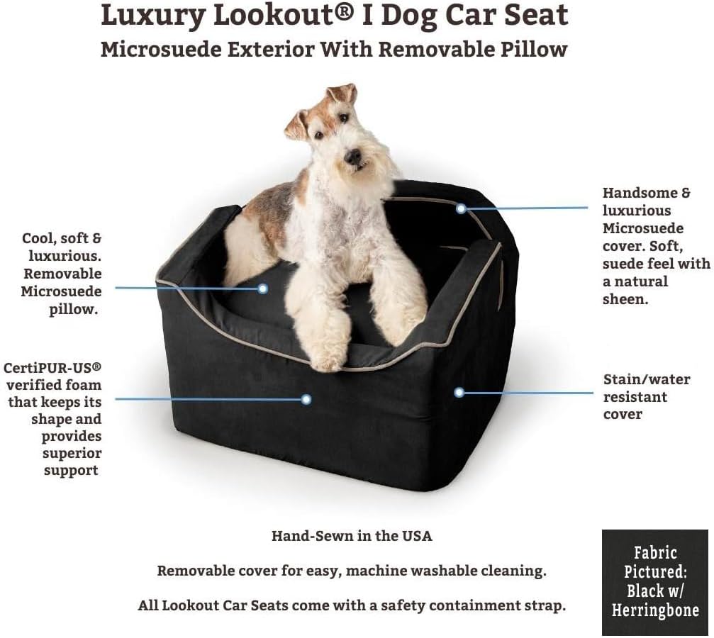 Snoozer Lookout I Dog Car Seat - Small Dog & Puppy Car Seat, Booster Bed for Small & Medium Size Pets up to 25 Lbs, Elevated, Washable - Medium