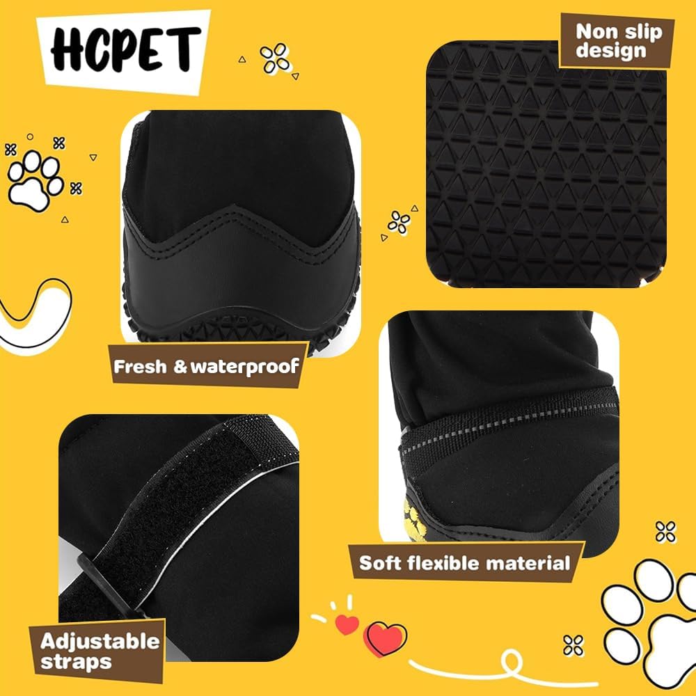 Hcpet Dog Shoes, Dog Boots & Paw Protectors for Winter Snowy Days, Rainy Weather, Outdoor Anti-Slip Sole Dog Booties for Hardwood Floor Black-Leg 3