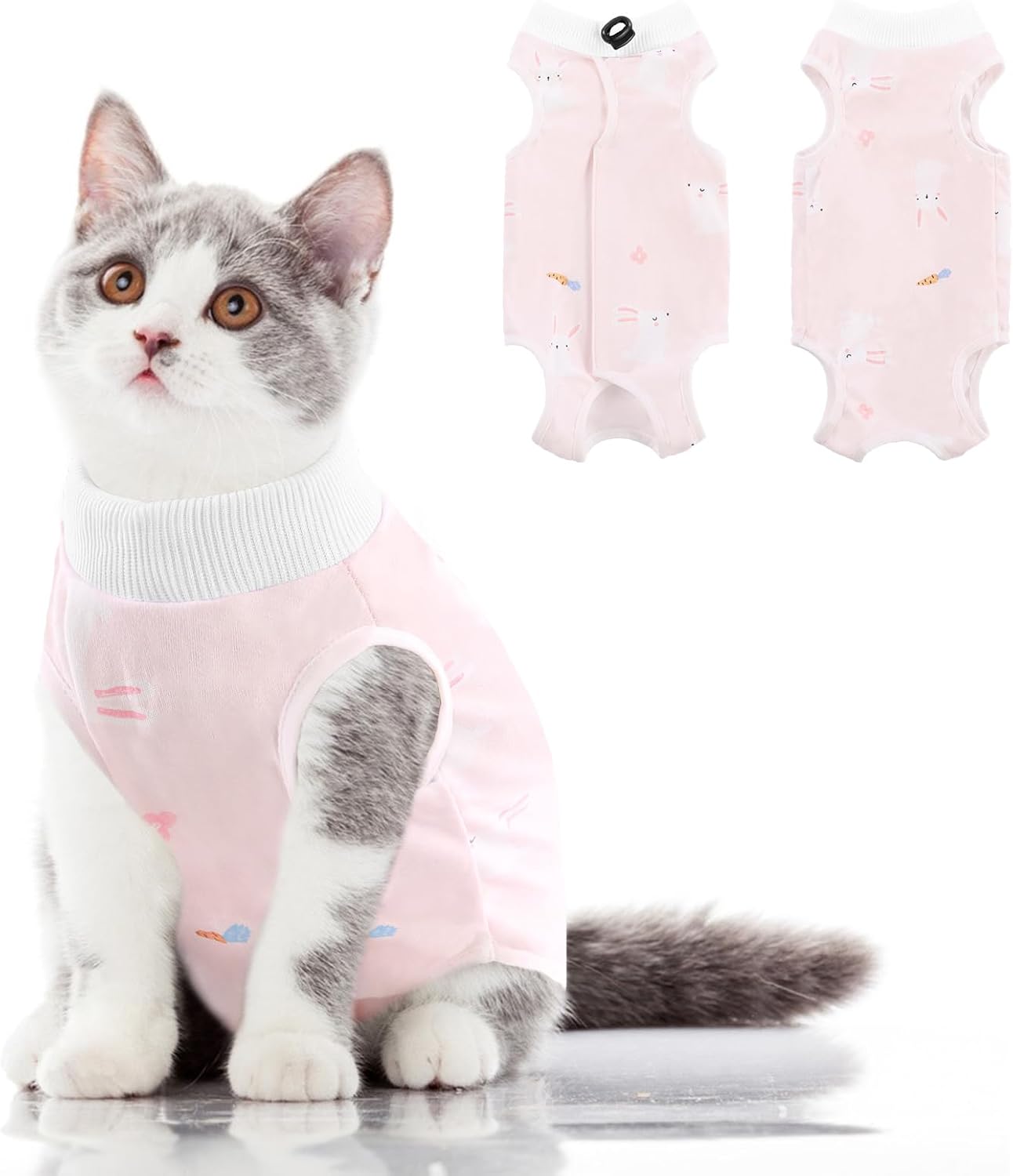 SUNFURA Cat Recovery Suit, Kitten Surgical Full Bodysuit for Abdominal Wound Protector Anti Licking After Surgery, Professional Bandages Cone E-Collar Alternative for Small Male & Female Pets