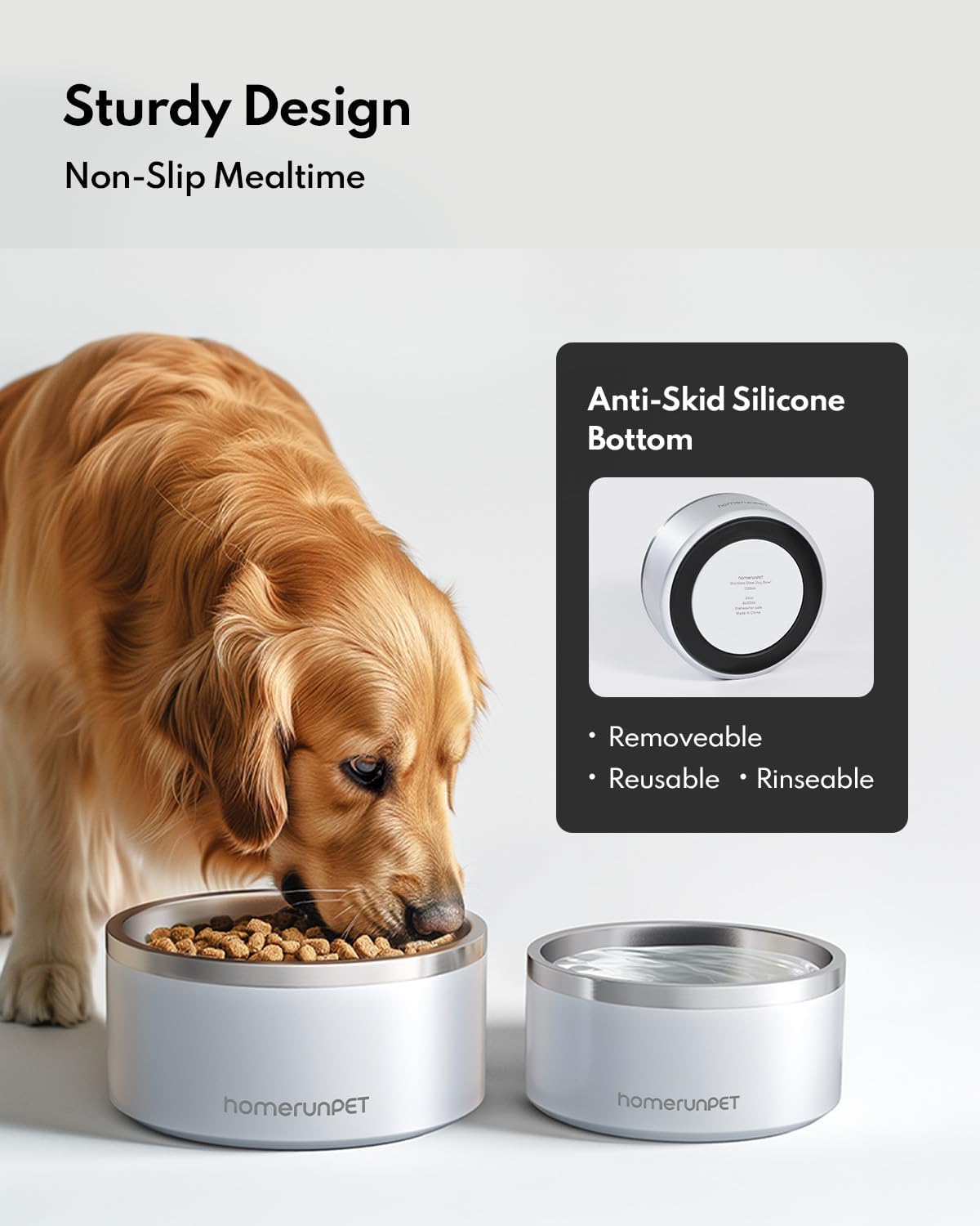 Homerunpet Double Wall Stainless Steel Dog Bowls, Non-Slip Base, Dishwasher Safe, Durable Pet Food & Water Bowl for Dogs & Cats(32oz, Steel Blue)