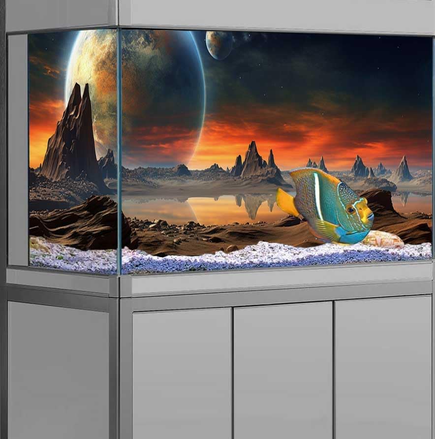 72X16IN Cosmic Aquarium Background, Cool Parallel Space Themed Fish Tank Background, Tropical Desert Terrarium Background with 8 EVA Double-Sided Tape