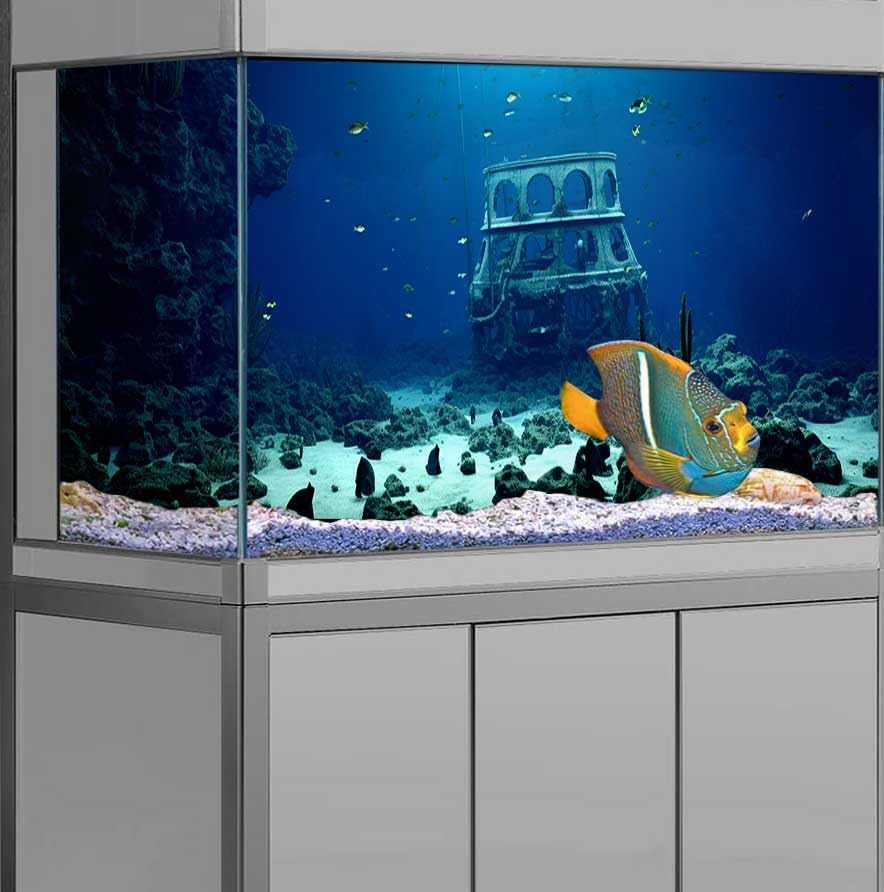 30X18IN Natural Underwater Aquarium Background, Pictures 3D Fish Reef Fish Tank Decoration Background, with 8 EVA Double-Sided Tape