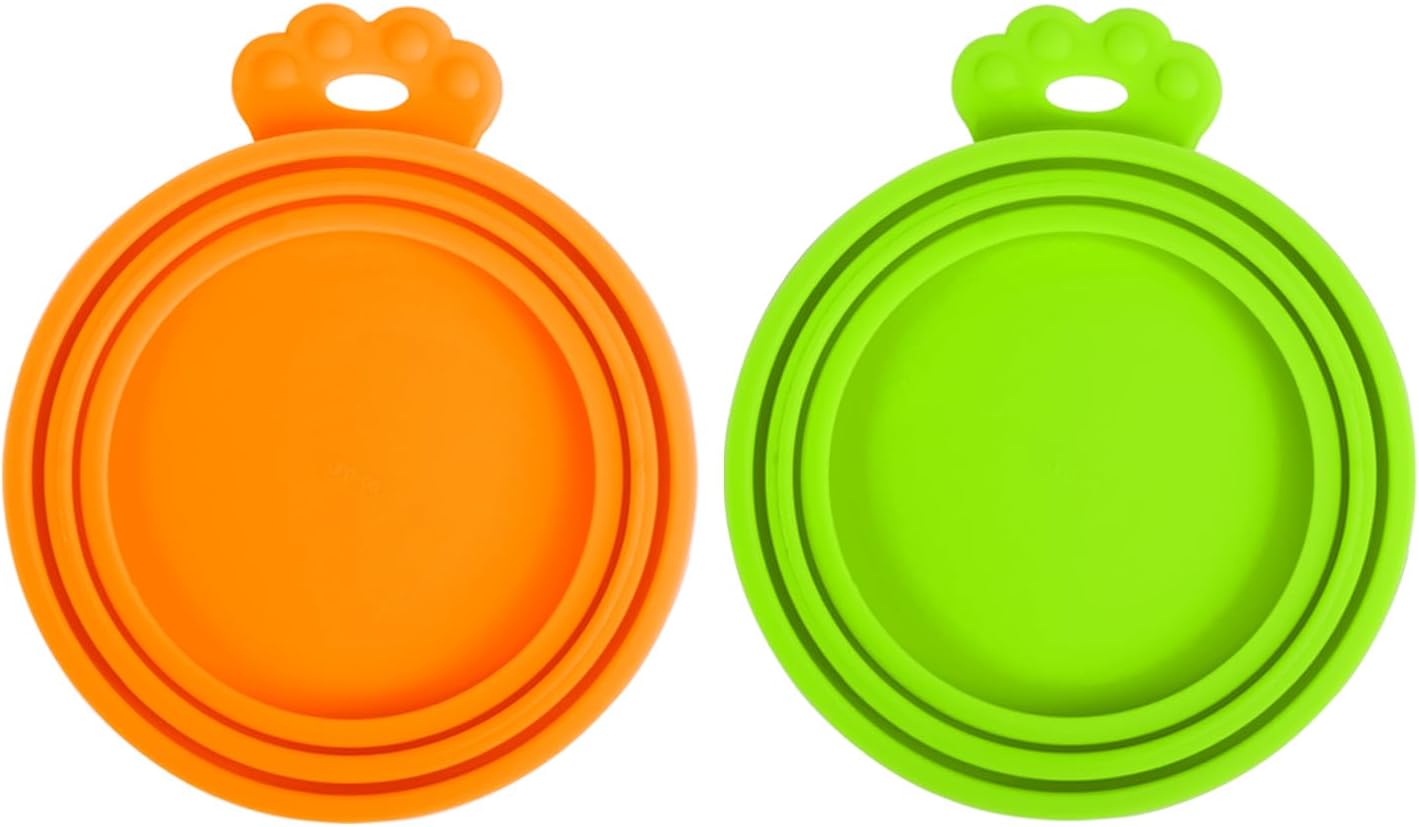 PetBonus 2 Pack Silicone Pet Can Cover Lids, Universal Size for Dog Cat Food, 1 fit 3 Standard Size Can Tops, BPA Free Dishwasher Safe (Orange, Green)