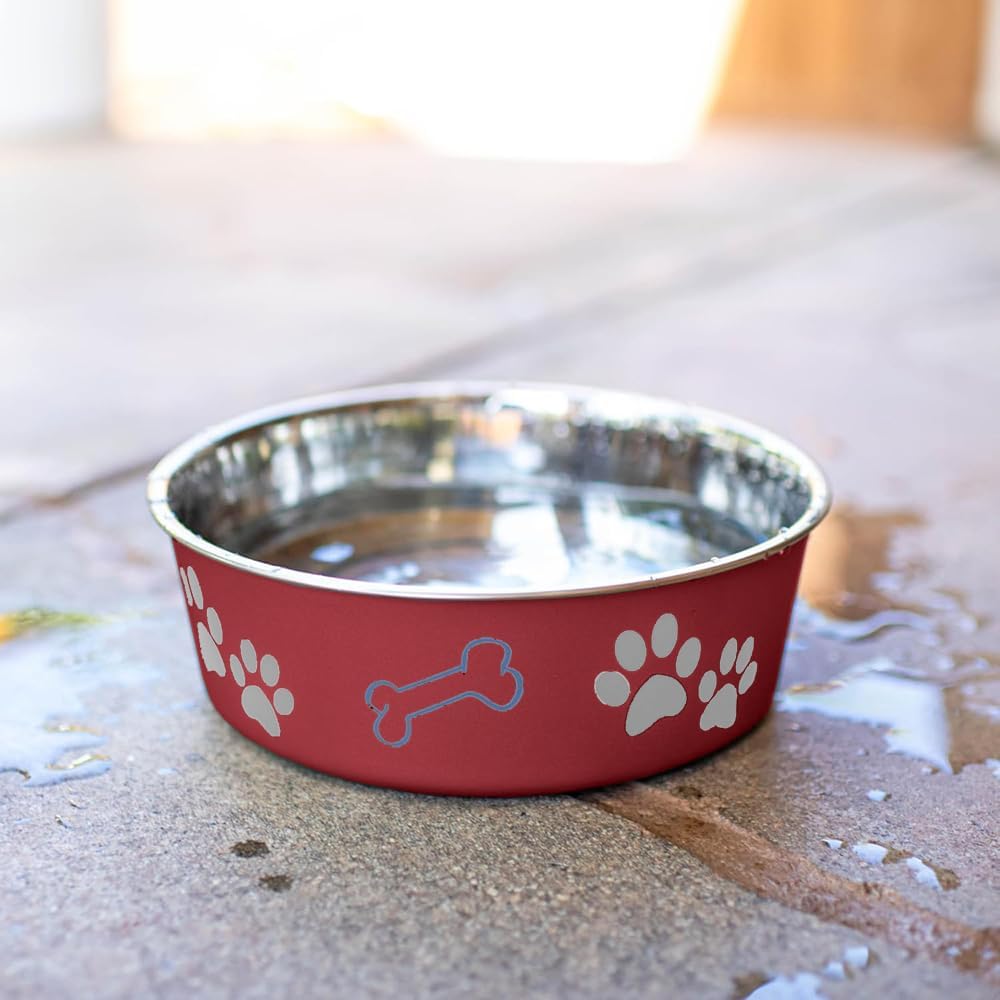 Loving Pets Bella Dog Bowls- Stainless Steel Dog & Cat Bowls - Spill Proof Dog Food Bowl, Cat Bowl, Puppy Essentials & Pet Supplies Great for Home & Travel (X-Large 65-100lbs, Merlot)